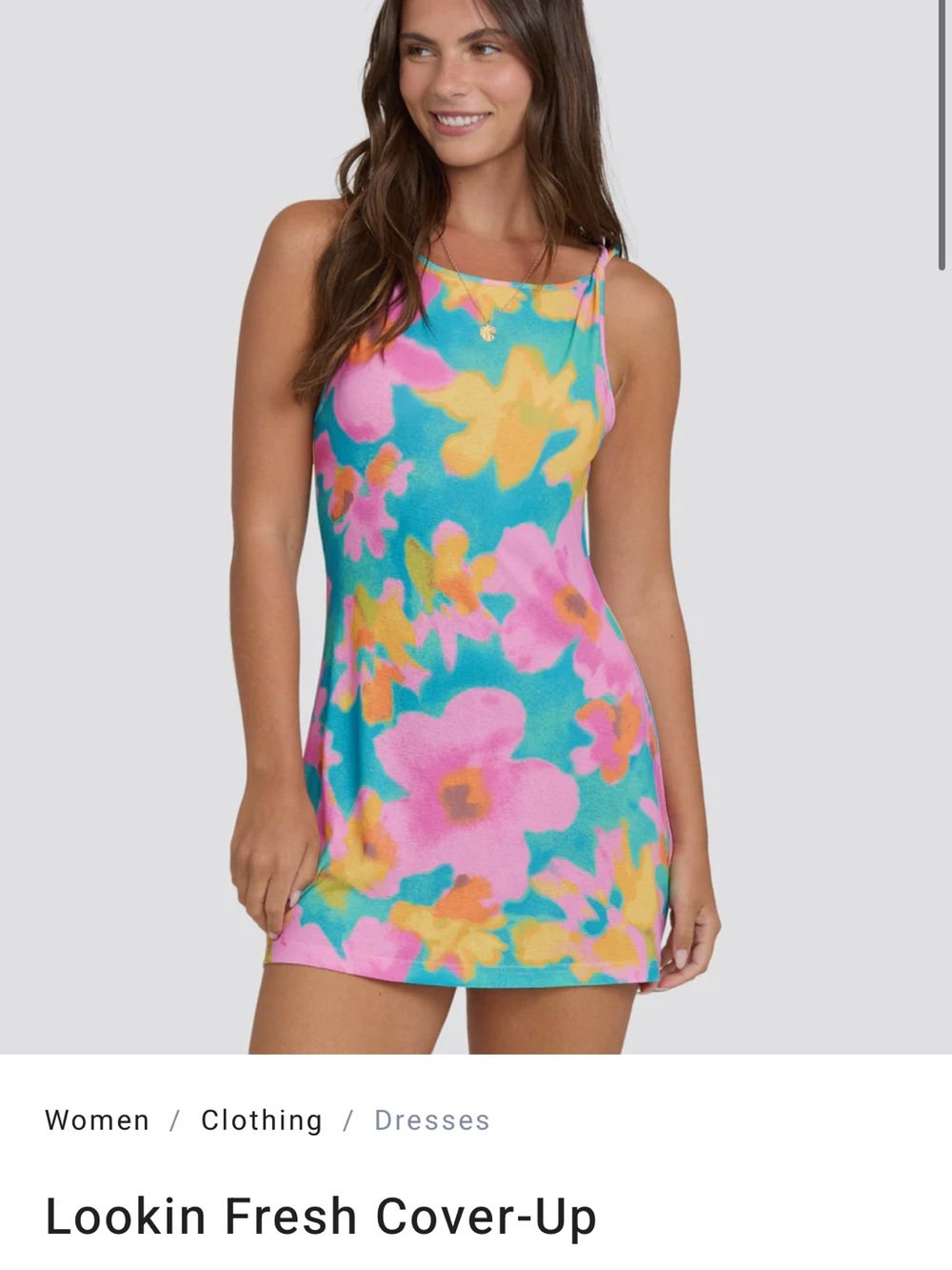 Billabong Turquoise Pink Yellow Floral Swim Cover-Up Mini Dress